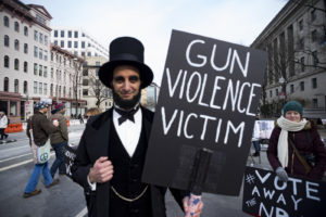 Peter Straus plays Abraham Lincoln at the March for Our Lives, on Pennsylvania Ave. NW, Washington, D.C., March 24, 201838