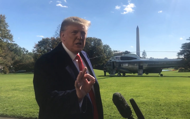 President Donald Trump speaks to the press on the South Lawn of The White House, Nov. 3, 2019